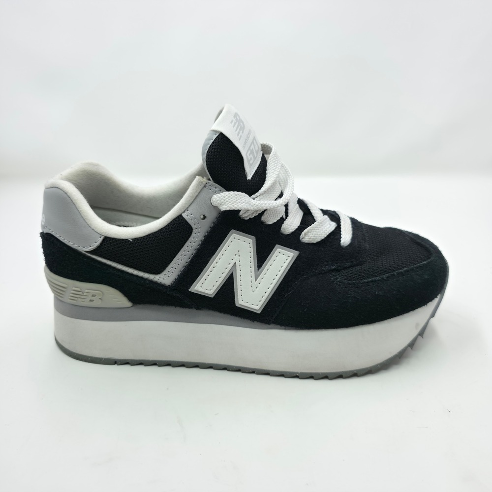 New Balance 574+ Platform Sneakers Black White WL574ZSA Womens Size 8